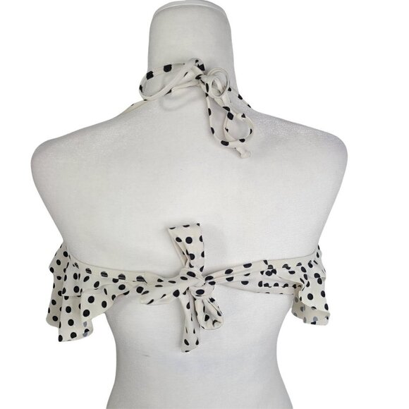 Cococship Black White Polkadot Ruffled Halter Strap Retro 70s Style Bikini Top - Picture 5 of 7